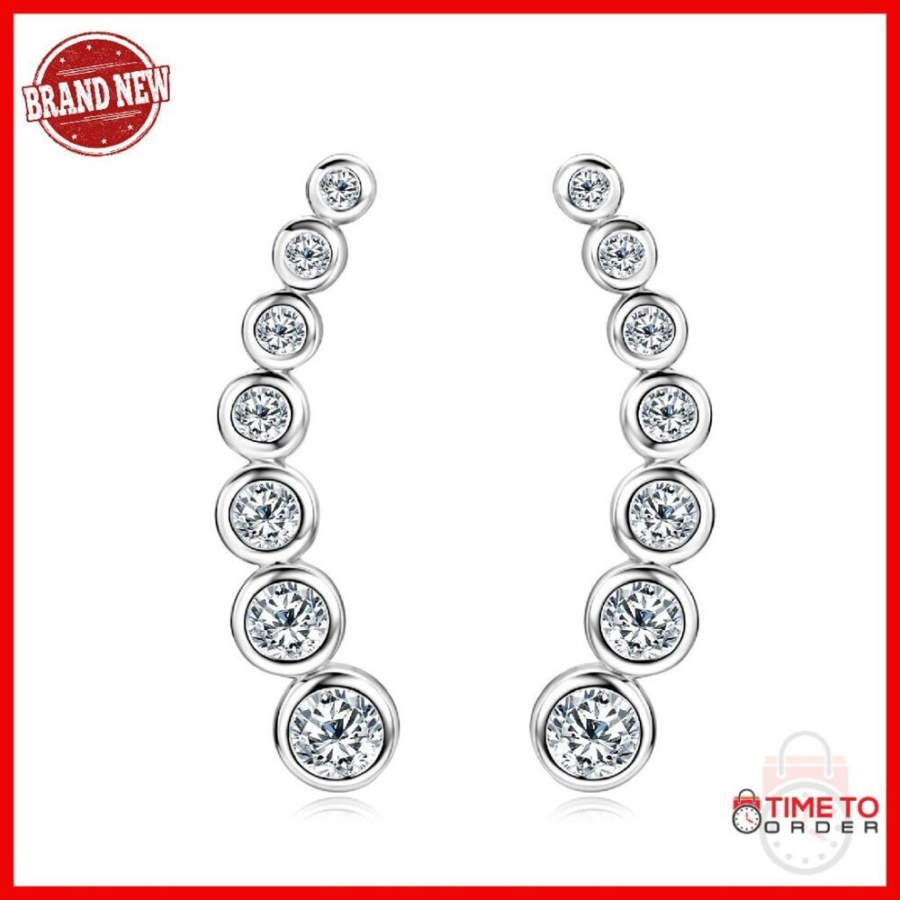 925 Sterling Silver Moissanite Climber Earrings Dainty Drop Dangle